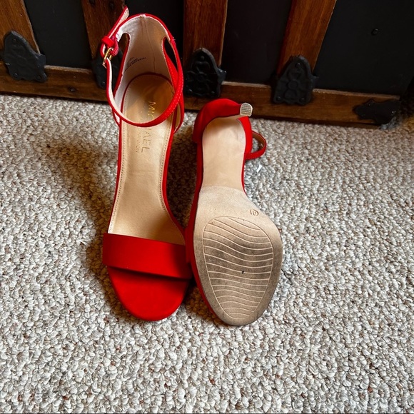 Red Ankle Strap Stiletto Sandals - Picture 3 of 4